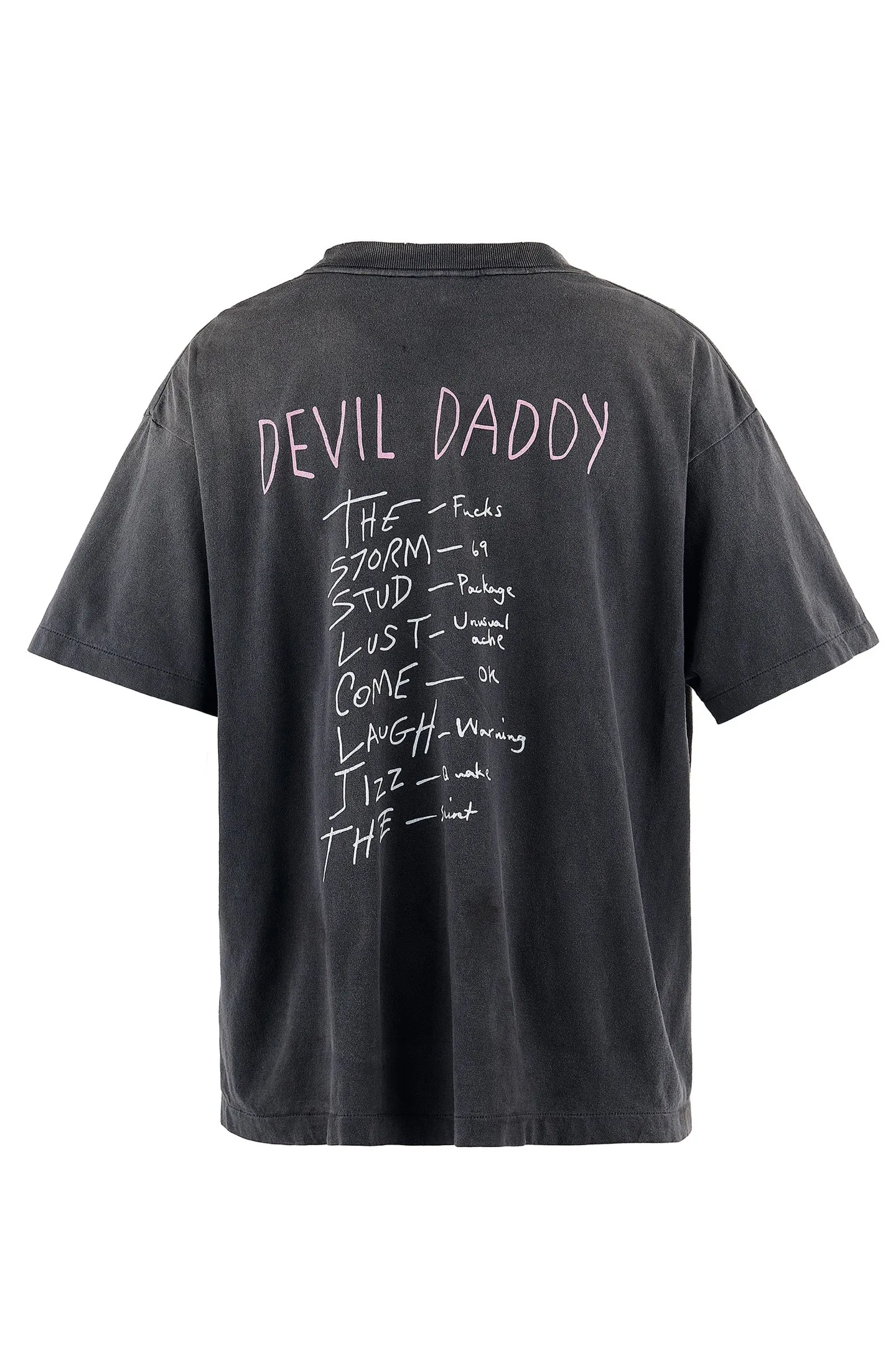 SAINT Mxxxxxx SS TEE/DEVIL DADDY/BLK Virgin Mary retro distressed printed tee, washed black S-XL, this season's hottest item, in order to give you an authentic experience, repeated debugging and polishing in printing and washing, finally meet you, the same old style, the same as the original version, cylindrical side seam OE yarn fabric/completely matched accessories, garment dyeing, heavy washing and water fading, bust bandage fading.